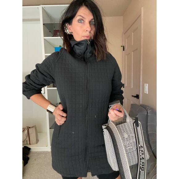 Vintage FENDI Jeans Roma Amor Black Quilted Zip Midi Jacket Size 42 - Picture 3 of 16